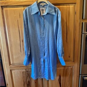 Light Blue Striped Mini Shirt Dress